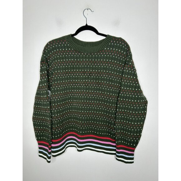 Lands’ End Drifter Sweater Women’s Green Muti Color Knit Crew Neck Plus Size 1X - Picture 1 of 6